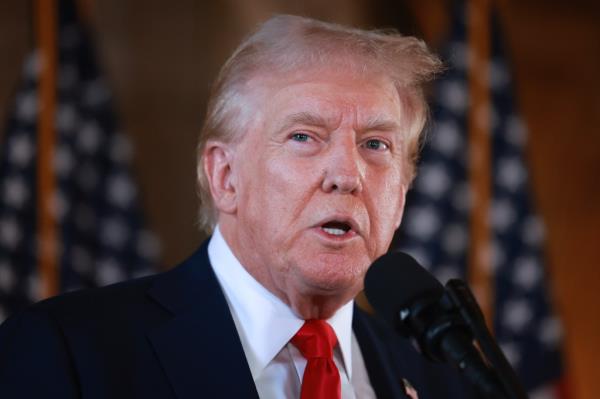 Republican presidential candidate former President Donald Trump speaks during a press conference at his Mar-a-Lago estate on August 08, 2024, in Palm Beach, Florida.