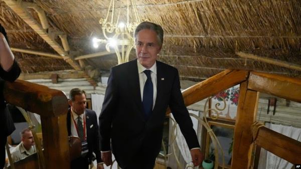 US Secretary of State Antony Blinken arrives for an event to promote civil society engagement in Kyiv, Ukraine, Sept. 11, 2024. 