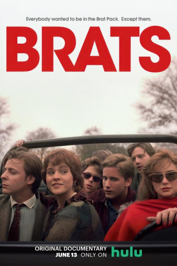BRATS, US poster, from left: Judd Nelson, Ally Sheedy, Rob Lowe, Mare Winningham (obscured), Emilio Estevez, Andrew McCarthy, Demi Moore, 2024.