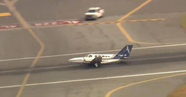 The Cape Air plane landed safely at Boston Logan International Airport on Tuesday afternoon (Picture: WBZ)