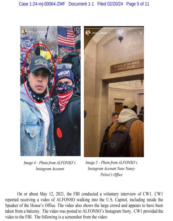 The feds charging documents that show Alonso in the Capitol.
