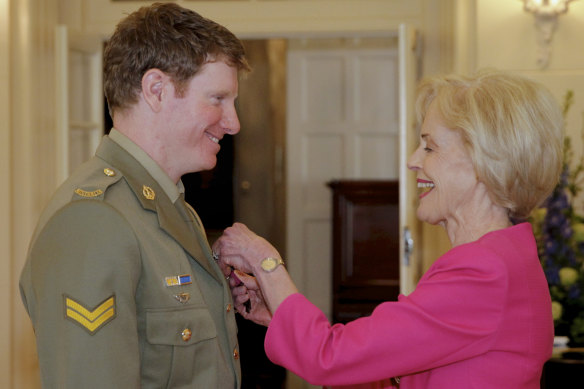Corporal Daniel Keighran was presented with the Victoria Cross by then governor-general Quentin Bryce at Government House in Canberra in 2012