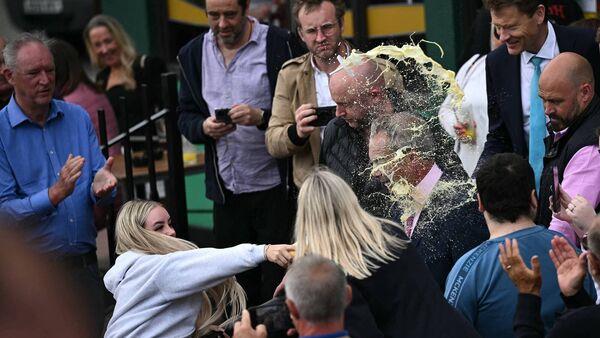Nigel Farage hit with drink as he hits the campaign trail in Britain