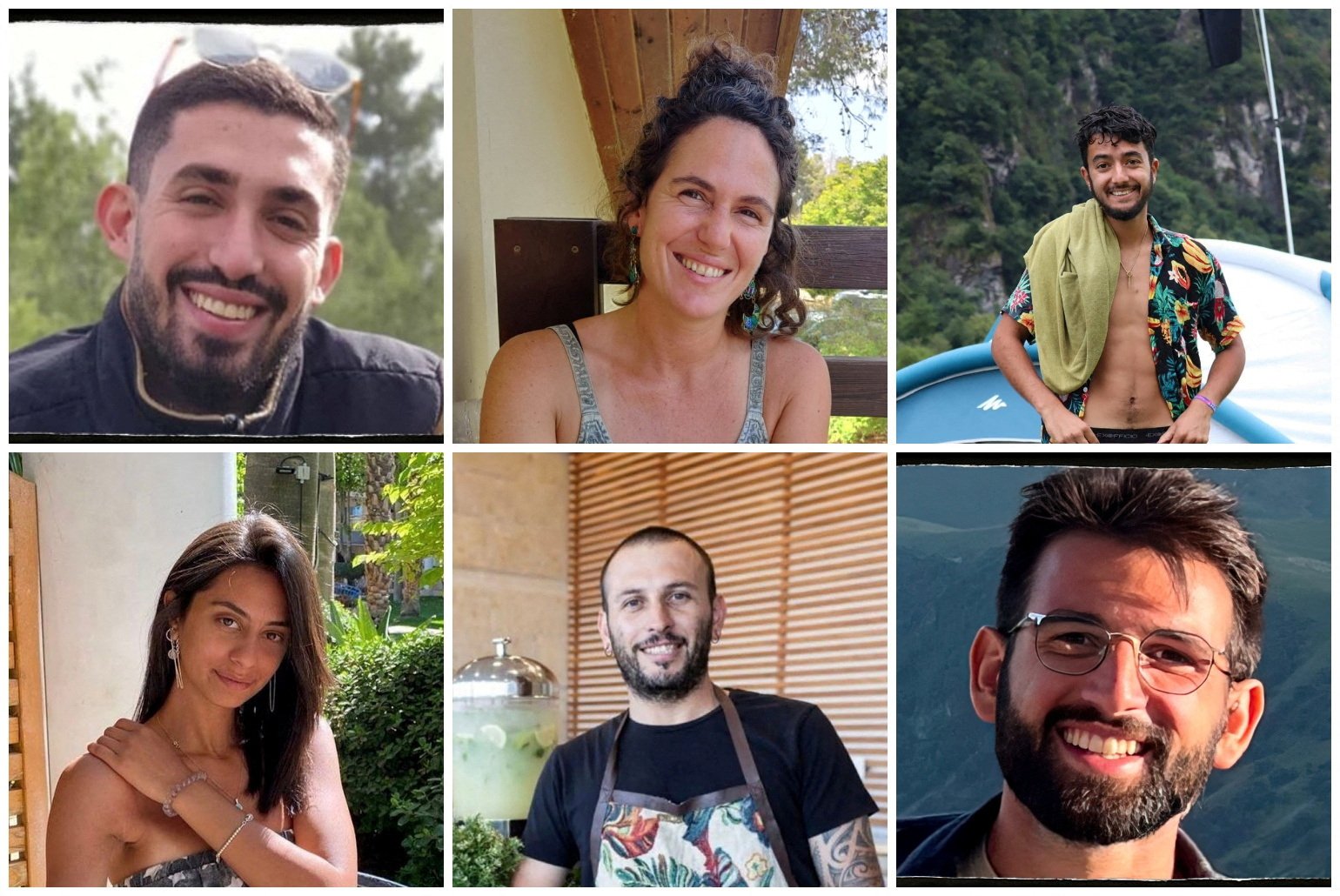 Ori Danino, Carmel Gat, Hersh Goldberg-Polin, Eden Yerushalmi, Alexander Lobanov, and Almog Sarusi, who were kidnapped and killed by Hamas