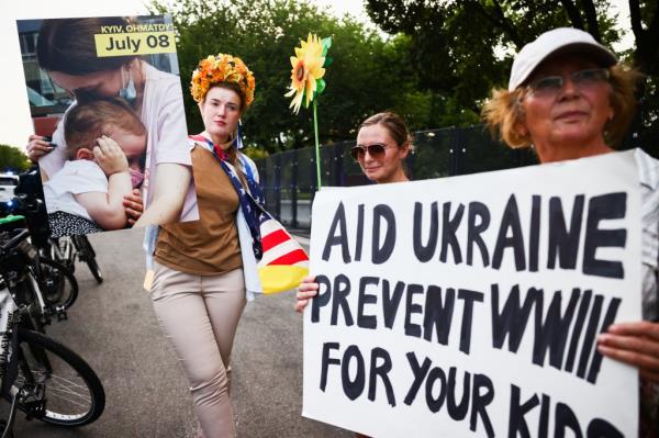 Ukrainians and supporters attend solidarity with Ukraine demonstration in front of the Washington Monument during the 75th NATO Summit in Washington, DC, United States of America on July 9th.