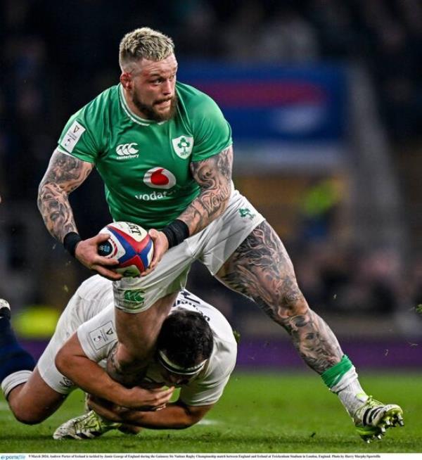 Ireland's Andrew Porter is tackled by Jamie George of England at Twickenham. Pic: Harry Murphy/Sportsfile Ireland's Andrew Porter is tackled by Jamie George of England at Twickenham. Pic: Harry Murphy/Sportsfile