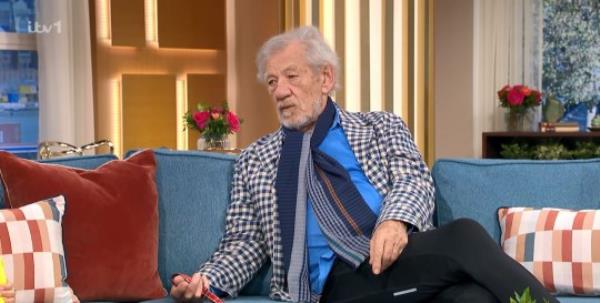 Sir Ian McKellen, 85, talks about his fall off stage during This Morning interview, wearing a checkered jacket