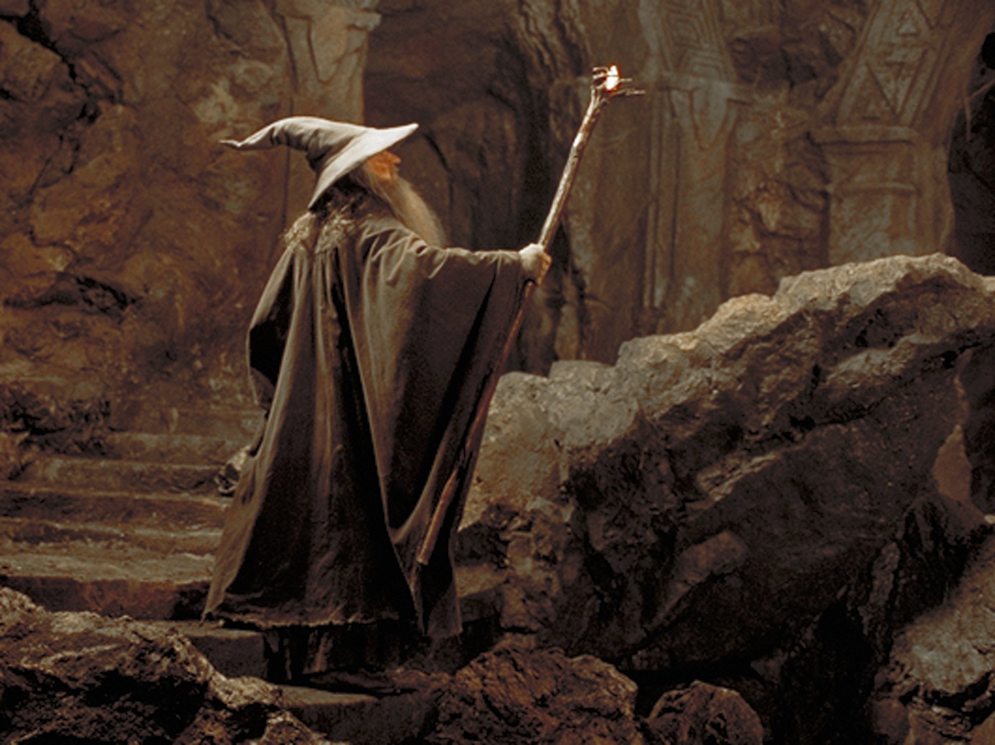 Sir Ian McKellen as Gandalf in a scene from Lord of the Rings: The Fellowship of the Ring