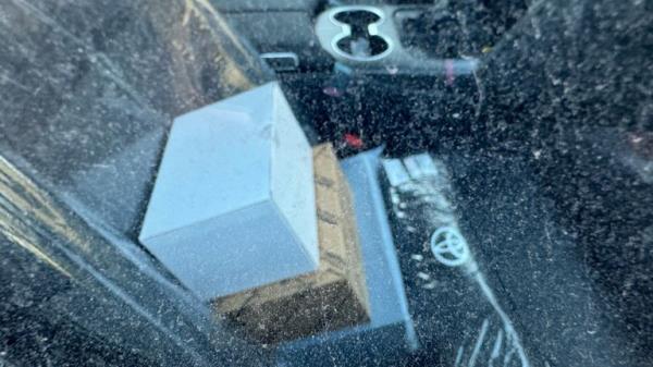 Boxes inside one of the cars