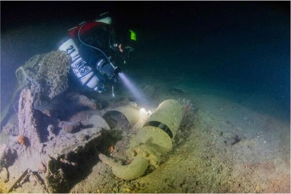  Parts of the Lusitania's steam whistles from one of four funnels. Picture: Barry McGill/Indepth Technical Diving.