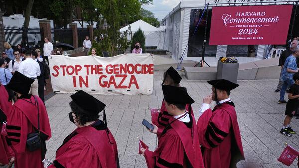 Group of graduates walk out of Harvard ceremony chanting ‘Free, free Palestine’