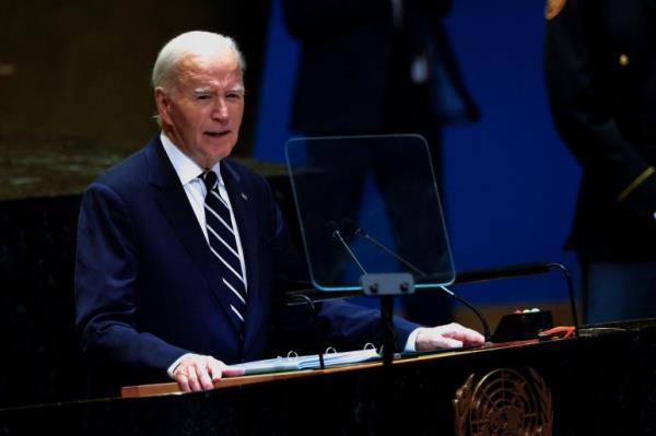 美国总统乔·拜登在2024年9月24日于纽约联合国总部发表讲话，参加第79届联合国大会。REUTERS/Shannon Stapleton
