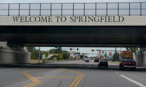 ‘Welcome To Springfield’ is displayed on the Interstate 70 overpass in Springfield, Ohio.