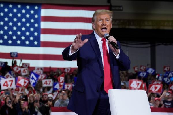 Former President Donald Trump speaks at a town hall in Lancaster, Pa. on Oct. 20, 2024.