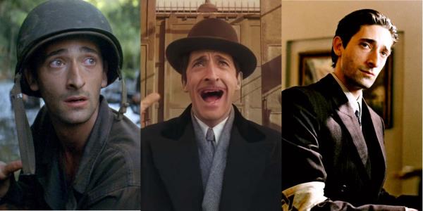 Three side by side images of Adrien Brody.