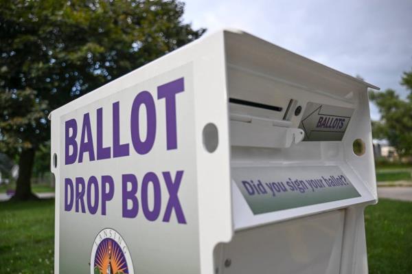 A ballot drop box at the Reo Elections Office