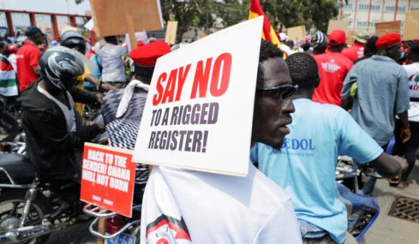 Ghana’s opposition supporters take part in a protest in Accra. (Reuters)