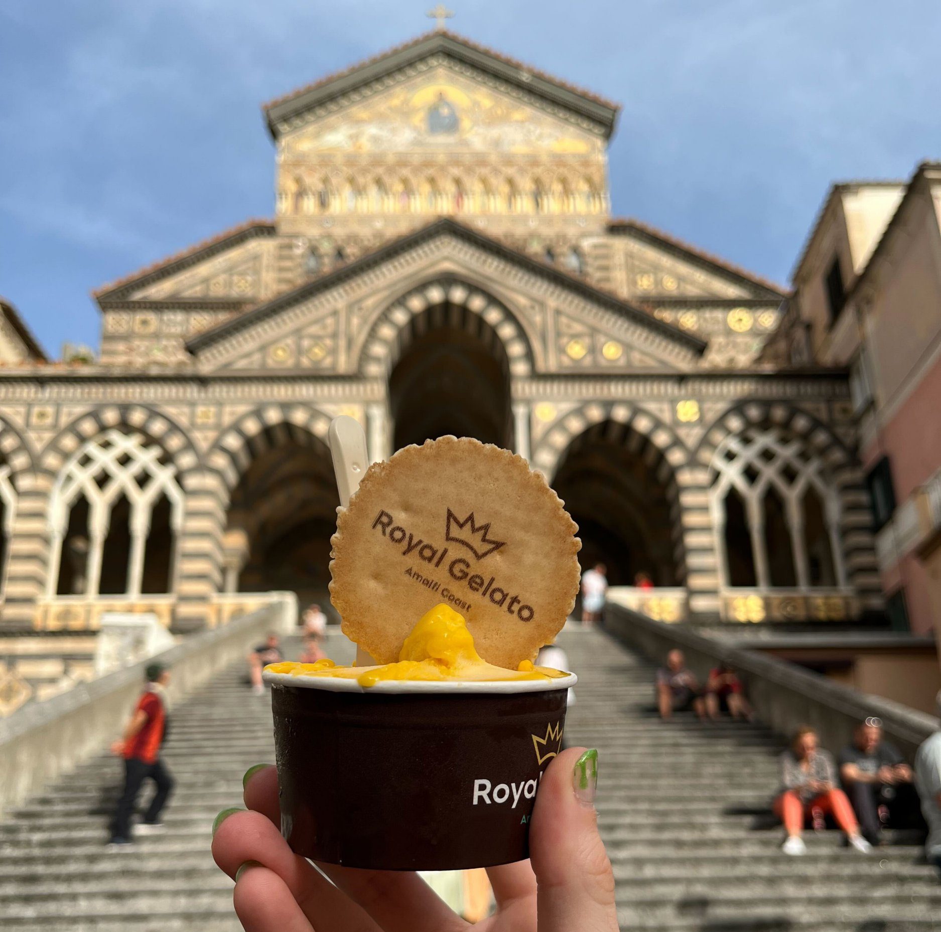 Sorbet in front of the mediaeval Roman Catholic Duomo di Amalfi
