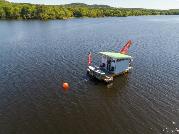 A shack floating in the water