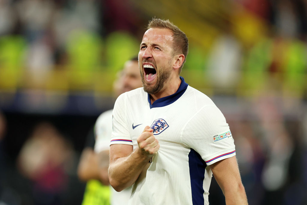: Harry Kane of England celebrates after the team's victory in the UEFA EURO 2024 semi-final match between Netherlands and England at Football Stadium Dortmund