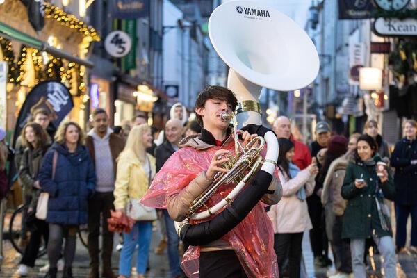 Rebel Brass take to the streets of Cork City during The Big Fringe at the Guinness Cork Jazz Festival. Picture: Darragh Kane