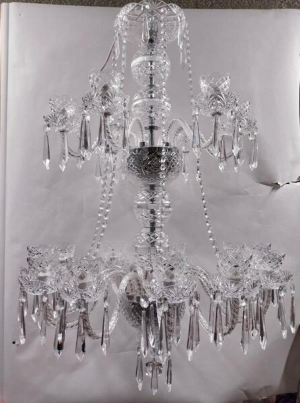 An 18-branch Waterford Crystal chandelier. An 18-branch Waterford Crystal chandelier.