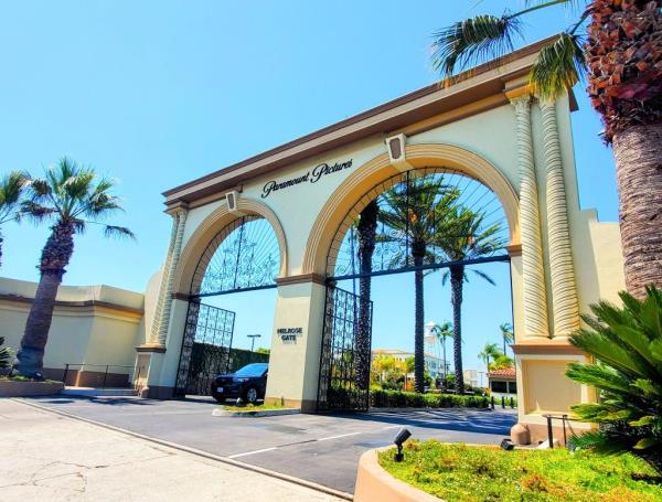 Large gated entrance to Paramount Studios building