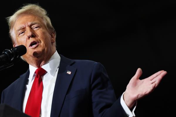 Donald Trump speaks during a campaign rally at Riverfront Sports on October 09, 2024 in Scranton, Pennsylvania.