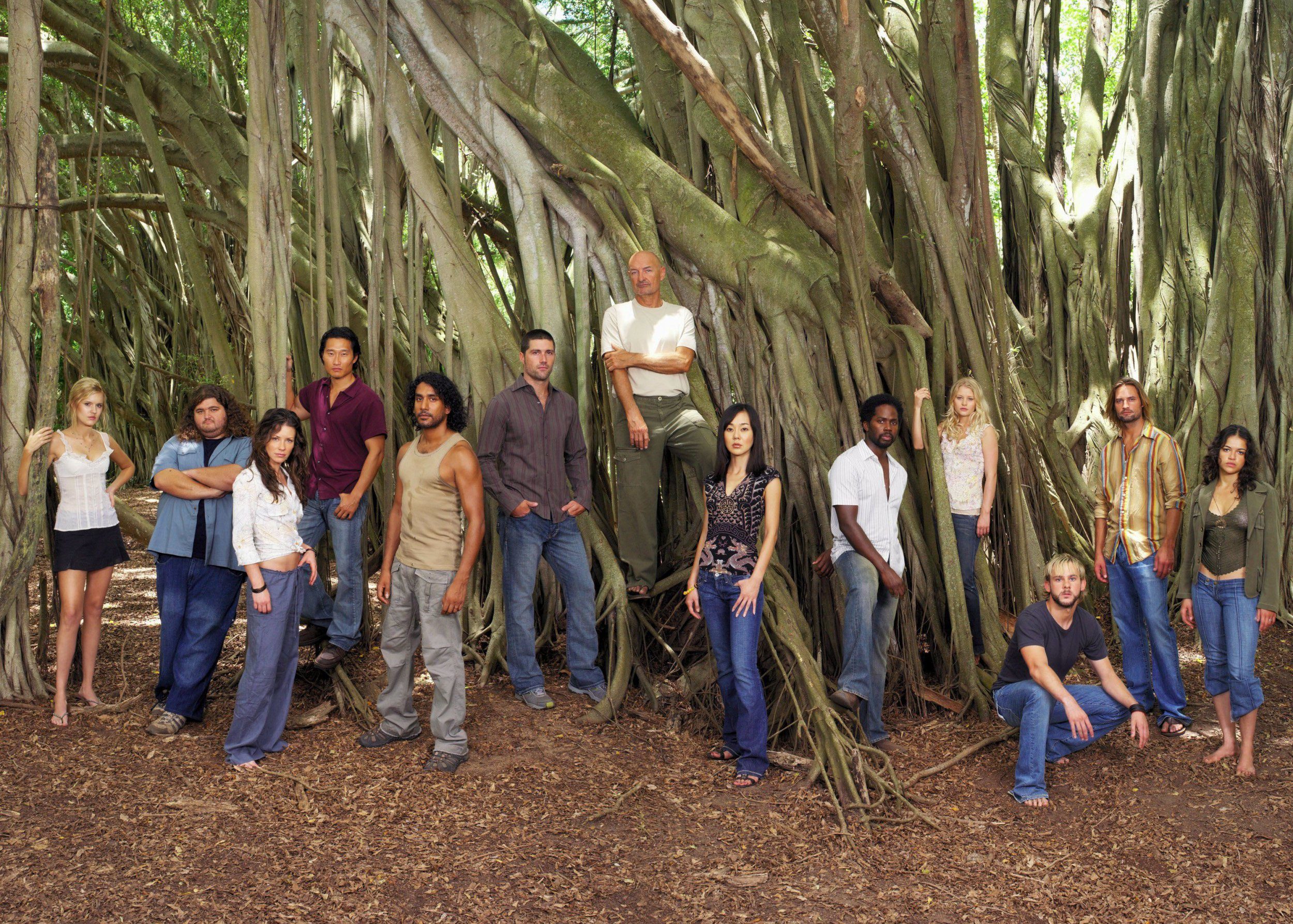 The cast of Lost standing in a forest