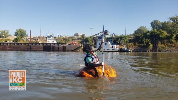 Steve Keuny paddled down the Missouri River in his giant pumpkin, which he named Huckle Berry. He made it 38 miles