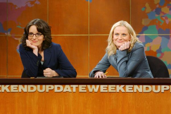 Tina Fey, Amy Poehler during "Weekend Update" on February 4, 2006.