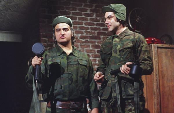 John Belushi and Robert Klein on "SNL" on November 15, 1975.