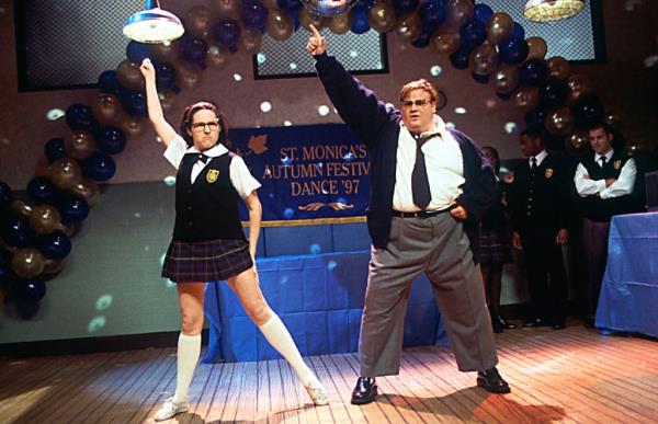 Molly Shannon and Chris Farley during an "SNL" sketch in the 1990s.