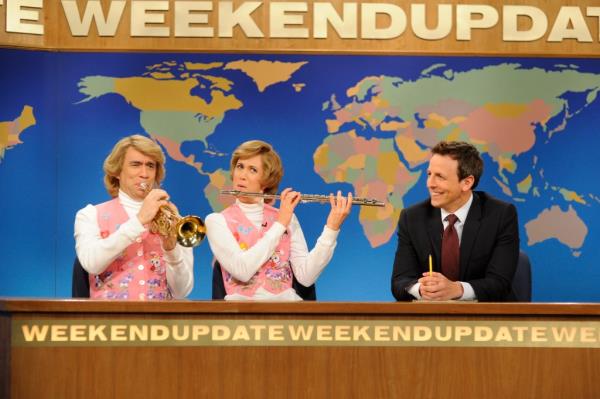Fred Armisen, Kristen Wiig and Seth Meyers during a skit on May 11, 2013.