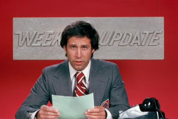 Chevy Chase doing "Weekend Update" in 1975.