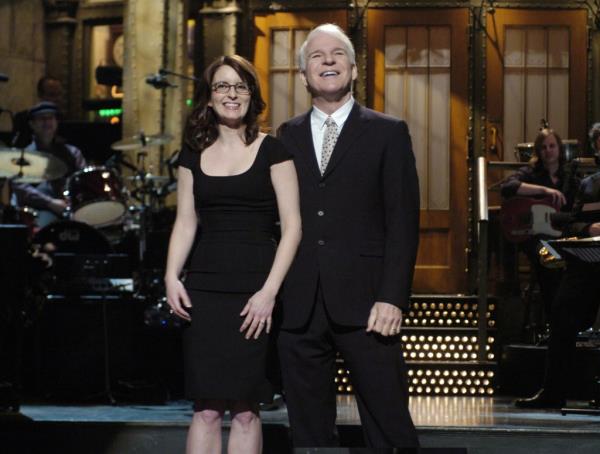Tina Fey and Steve Martin on "SNL" in 2008.