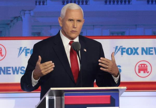 Mike Pence seen participating in the first debate of the GOP primary season on August 23, 2023.