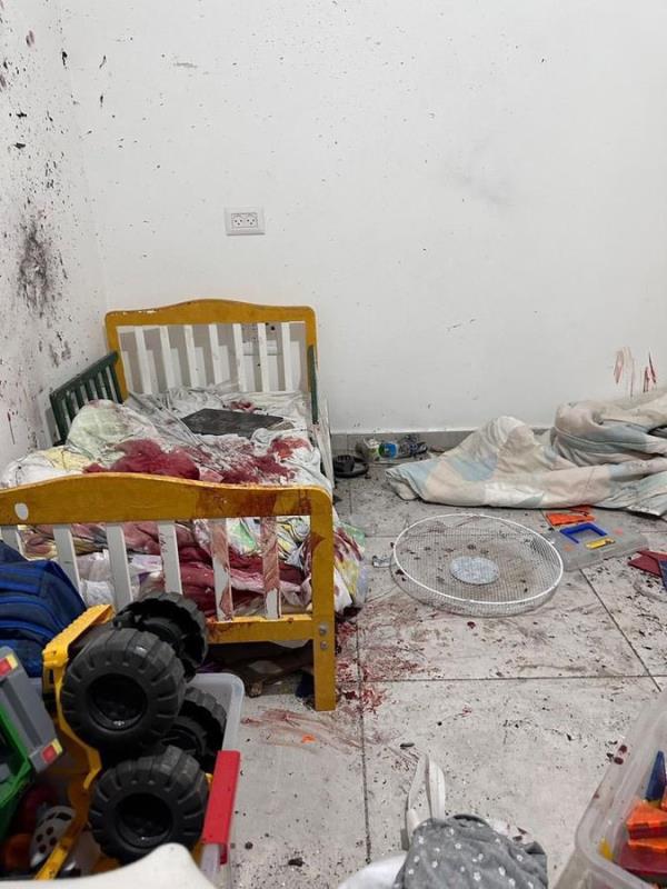 A photo of a bloody crib.