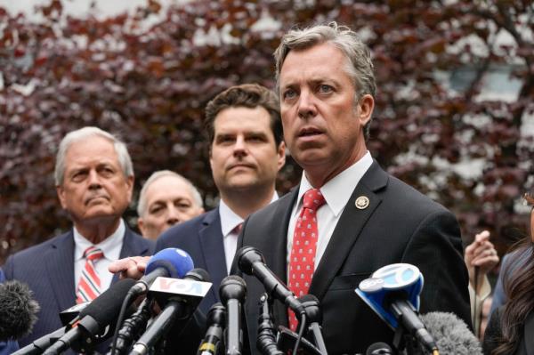 Rep. Andy Ogles, R-Tenn., speaks during a news conference at near Manhattan Criminal Court during the trial of former President Donald Trump, Thursday, May 16, 2024, in New York.