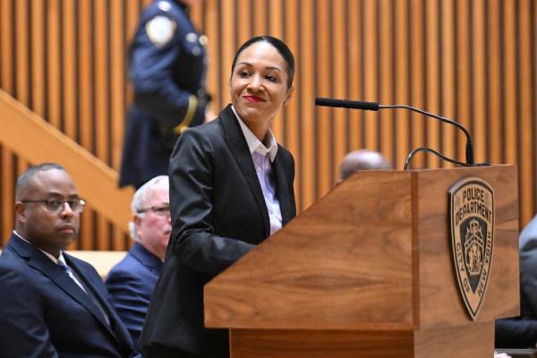NYPD First Deputy Commissioner Tania Kinsella makes remarks at a hearing.