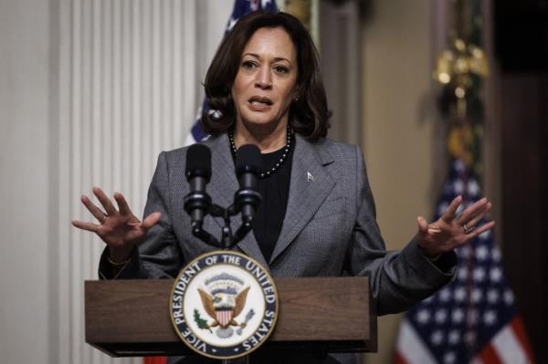 Kamala Harris speaks during a ceremony in the Indian Treaty Room in Washington, DC, US, on Thursday, Oct. 26, 2023.