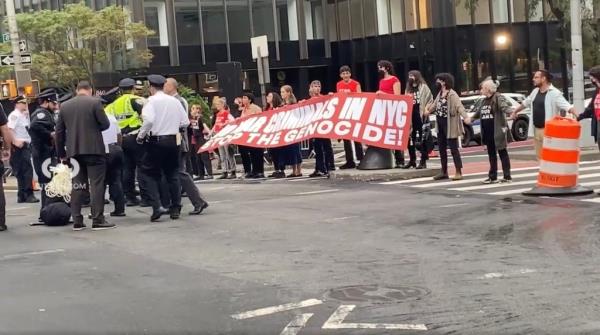 A total of 25 people were arrested by the early afternoon as demonstrators gathered on First Avenue near East 49th Street in Midtown East, authorities said.