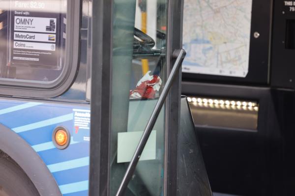 Blood seen inside the MTA bus after the altercation.