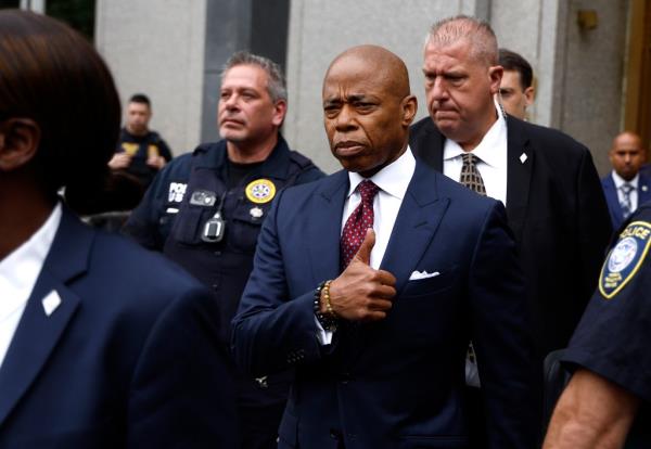 Adams exits federal court after his arraignment on bribery and fraud charges on September 27, 2024 in New York City.