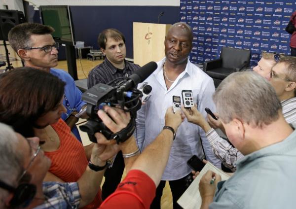 Mitchell Wiggins answers questions after a news conference for his son, Andrew, Friday, June 27, 2014, in Independence, Ohio. 