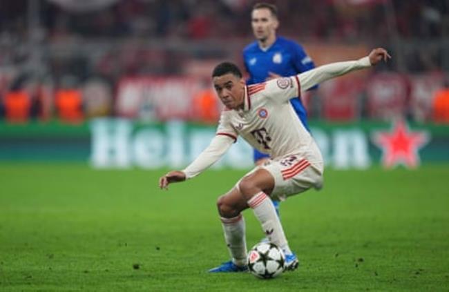 Jamal Musiala in action for Bayern Munich against Dinamo Zagreb in their opening Champions League game this month.