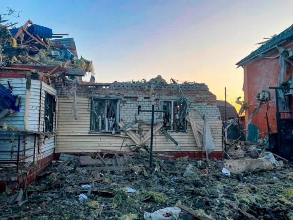 A damaged house after shelling by the Ukrainian side in the city of Sudzha, Kursk region that borders Ukraine