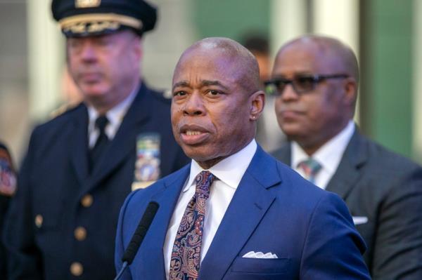 New York City Mayor Eric Adams speaks in New York's Times Square during a news conference on Dec. 30, 2022.
