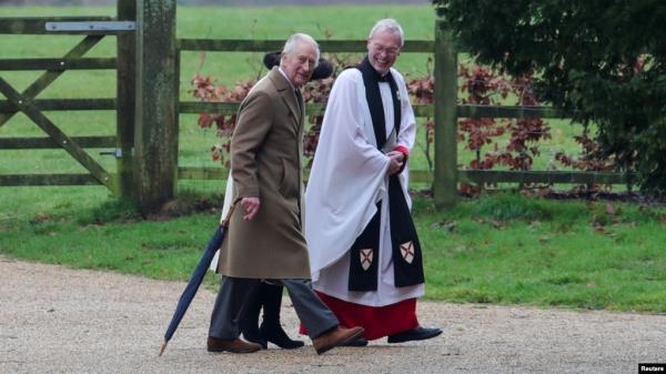 Britain's King Charles arrives for a church service at St. Mary Magdalene's church on the Sandringham estate in eastern England, Feb. 11, 2024. 