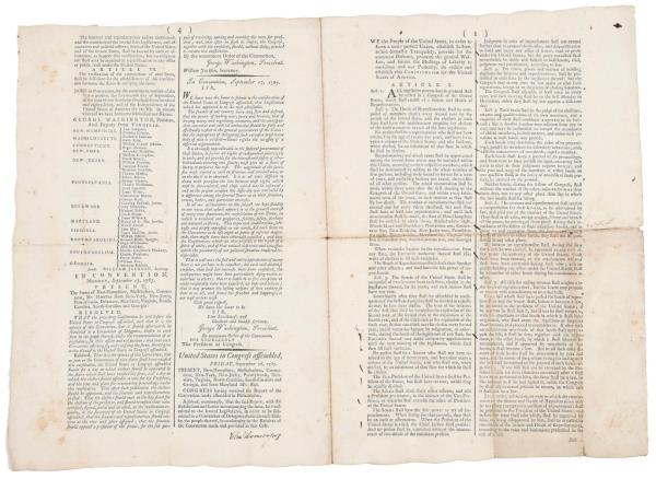 A 1787 copy of the U.S. Constitution that will be put up for auction on Sept. 28 at Bruck Auctions in Asheville, North Carolina.